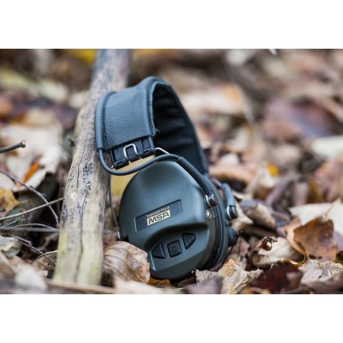  MA Sordin MSA Sordin Supreme Pro X - Premium Edition - Electronic Earmuff with black leather band, green cups and gel seals fitted