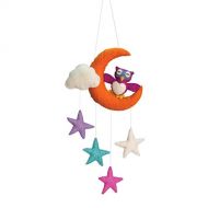 MABCO Pink Purple Owl on The Orange Moon Pastel Stars Clouds Theme - Wall Hanging Decor Kids Baby Crib Mobile - Handmade 100% Natural Felted Wool