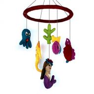 MABCO Mermaid Sea Ocean Theme - Hanging Baby Nursery Decor Crib Mobile - Handmade 100% Natural Felted Wool (Red)