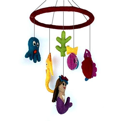  MABCO Mermaid Sea Ocean Theme - Hanging Baby Nursery Decor Crib Mobile - Handmade 100% Natural Felted Wool (Orange)