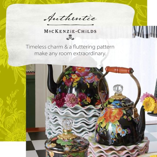  MacKenzie-Childs Flower Market Enamel Tea Kettle, Decorative Floral Teapot, 2-Quart Tea Kettle, Black