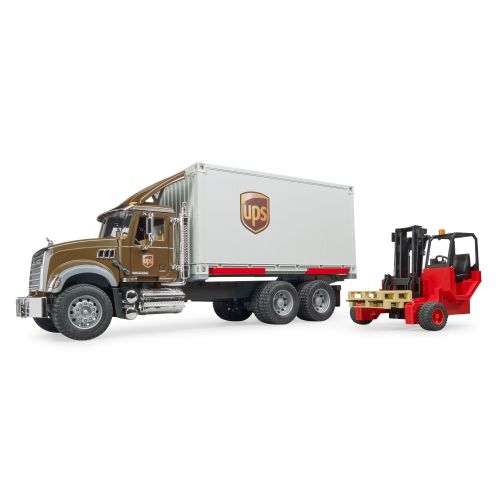  Bruder Toys Pretend Play MACK Granite UPS Logistics Truck w Forklift + Pallets
