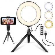 MACTREM LED Ring Light 6 with Tripod Stand for YouTube Video and Makeup, Mini LED Camera Light with Cell Phone Holder Desktop LED Lamp with 3 Light Modes & 11 Brightness Level (6)