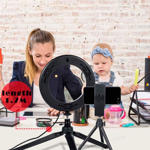  MACTREM LED Ring Light 6 with Tripod Stand for YouTube Video and Makeup, Mini LED Camera Light with Cell Phone Holder Desktop LED Lamp with 3 Light Modes & 11 Brightness Level (6)