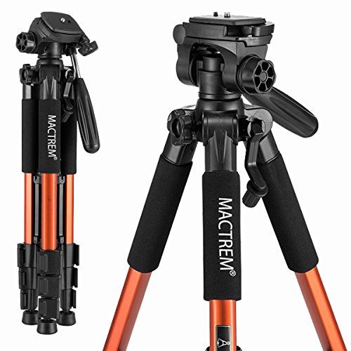  MACTREM M-PT55-Bk PT55 Travel Camera Tripod Lightweight Aluminum for DSLR SLR Canon Nikon Sony Olympus DV with Carry Bag -11 Lbs(5Kg) Load (Orange)