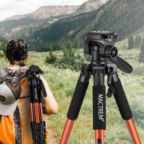  MACTREM M-PT55-Bk PT55 Travel Camera Tripod Lightweight Aluminum for DSLR SLR Canon Nikon Sony Olympus DV with Carry Bag -11 Lbs(5Kg) Load (Orange)