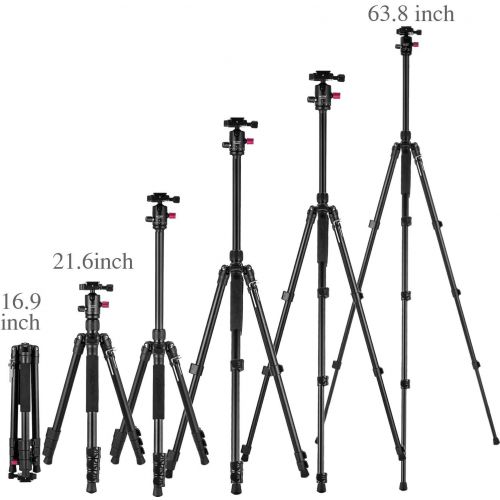  MACTREM Professional Camera Tripod with Phone Mount, 62 DSLR Tripod for Travel, Super Lightweight and Reliable Stability, Ball Head Tripod Detachable Monopod with Carry Bag (Black)