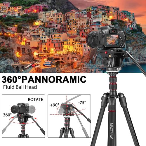  MACTREM Aluminum Alloy Camera Tripod Monopod 80 inch with 1/4 and 3/8 inch Screws Fluid Drag Pan Head for Nikon, Canon DSLR Camera Video (80 in)