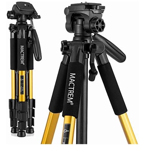  MACTREM M-PT55-Bk PT55 Travel Camera Tripod Lightweight Aluminum for DSLR SLR Canon Nikon Sony Olympus DV with Carry Bag -11 Lbs(5Kg) Load (Gold)