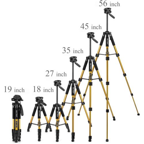  MACTREM M-PT55-Bk PT55 Travel Camera Tripod Lightweight Aluminum for DSLR SLR Canon Nikon Sony Olympus DV with Carry Bag -11 Lbs(5Kg) Load (Gold)