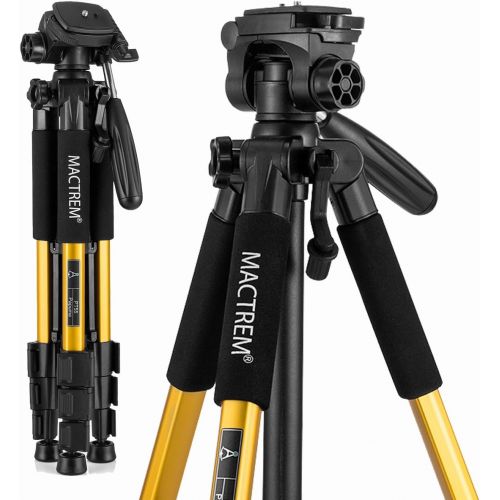  MACTREM M-PT55-Bk PT55 Travel Camera Tripod Lightweight Aluminum for DSLR SLR Canon Nikon Sony Olympus DV with Carry Bag -11 Lbs(5Kg) Load (Gold)