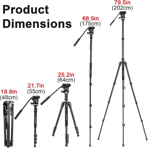  MACTREM Aluminum Alloy Camera Tripod Monopod 80 inch with 1/4 and 3/8 inch Screws Fluid Drag Pan Head for Nikon, Canon DSLR Camera Video (80 in)