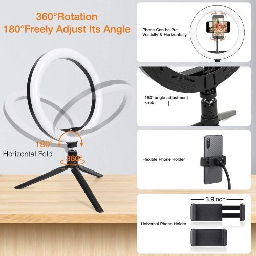  [아마존베스트]10 Ring Light MACTREM LED Light Ring with Tripod, Clamp & Phone Holder for YouTube Video, Makeup, Selfie, Photography, Live Streaming, Tiktok, 3 Light Modes & 10 Brightness Level