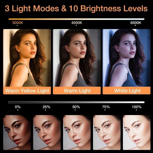  [아마존베스트]10 Ring Light MACTREM LED Light Ring with Tripod, Clamp & Phone Holder for YouTube Video, Makeup, Selfie, Photography, Live Streaming, Tiktok, 3 Light Modes & 10 Brightness Level