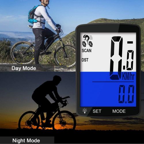  MACUNIN Bicycle Cycling Computer Multi Function Wireless Waterproof Bike Speedometer Odometer with 3 Large LCD Display and Backlight (Backlight-Blue)