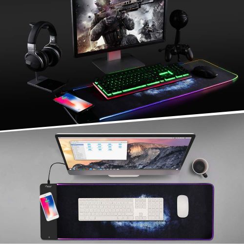  MAD GIGA Wireless Mouse Pad Charger, Mouse Pad Keyboard Mat with Wireless Charging, Professional RGB Gaming Mouse Pad, Extended Large Mousepad with Non Slip Rubber Base