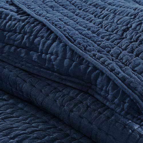  MADISON PARK SIGNATURE Serene King Size Quilt Bedding Set - Navy Blue, Quilted  3 Piece Bedding Quilt Coverlets  100% Cotton Voile Bed Quilts Quilted Coverlet