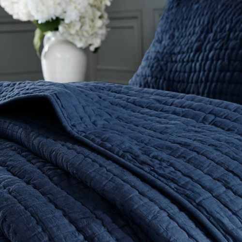  MADISON PARK SIGNATURE Serene King Size Quilt Bedding Set - Navy Blue, Quilted  3 Piece Bedding Quilt Coverlets  100% Cotton Voile Bed Quilts Quilted Coverlet