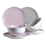 MAESER Maser 931236 Serie Maila, Fruehstuecksset 12-teilig, Keramik Geschirr-Set fuer 4 Personen, Rosa / Grau