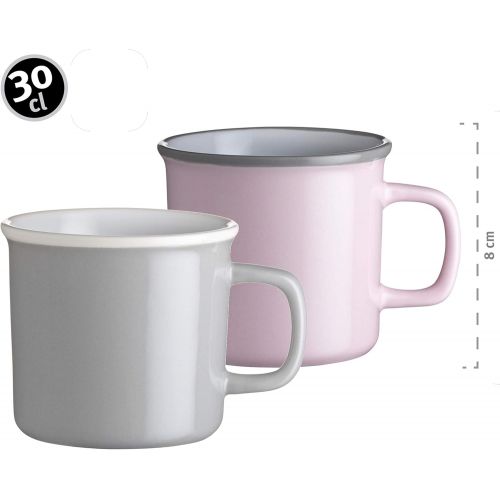  MAESER Maser 931236 Serie Maila, Fruehstuecksset 12-teilig, Keramik Geschirr-Set fuer 4 Personen, Rosa / Grau