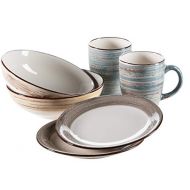 MAESER Maser 931379, Serie Duole, Fruehstuecksset fuer 2 Personen, 6-teiliges Vintage Geschirr Set aus Kaffeebecher, Fruehstuecksteller und Mueslischale im Shabby Chic Design, Keramik, Blau / B