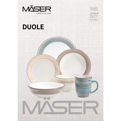  MAESER Maser 931379, Serie Duole, Fruehstuecksset fuer 2 Personen, 6-teiliges Vintage Geschirr Set aus Kaffeebecher, Fruehstuecksteller und Mueslischale im Shabby Chic Design, Keramik, Blau / B