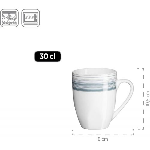  MAESER Maser 931214 Serie Enni, Kombiservice 62 teilig, weisses Porzellan Geschirr-Set mit blauem Muster, Teller, Kaffeetasse, Kaffeebecher, Schuessel fuer 6 Personen, Weiss / Blau