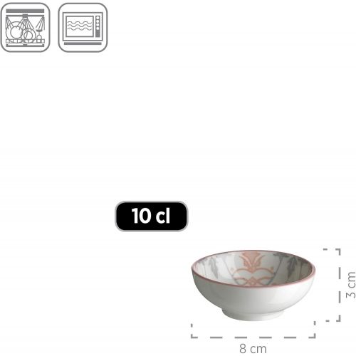  MAESER Maser, Serie Nantes, Snackingset 16-teilig, Grau und Rosa Porzellan Geschirr Set, Mueslischale, Schalchen, Platten fuer 4 Personen