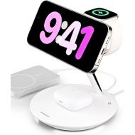 MAGEASY 4 in 1 Charging Station - Ultimate 55W Max Output, Up to 15W Fast Charging Stand for iPhone, Apple Watch, AirPods, with Ambient Light | Power Station (White)