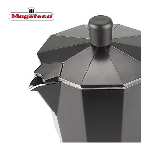  MAGEFESA ® Kenia Noir Stovetop Espresso Coffee Maker, 6 cups / 10 oz, make your own home italian coffee with this moka pot cuban cooffe, made in black enamelled aluminum, safe and easy to use, cafe