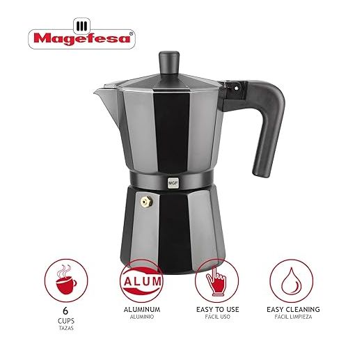  MAGEFESA ® Kenia Noir Stovetop Espresso Coffee Maker, 6 cups / 10 oz, make your own home italian coffee with this moka pot cuban cooffe, made in black enamelled aluminum, safe and easy to use, cafe