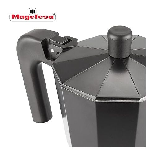  MAGEFESA ® Kenia Noir Stovetop Espresso Coffee Maker, 6 cups / 10 oz, make your own home italian coffee with this moka pot cuban cooffe, made in black enamelled aluminum, safe and easy to use, cafe