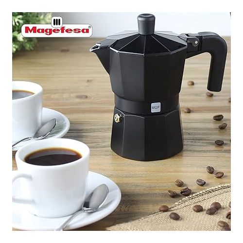  MAGEFESA ® Kenia Noir Stovetop Espresso Coffee Maker, 6 cups / 10 oz, make your own home italian coffee with this moka pot cuban cooffe, made in black enamelled aluminum, safe and easy to use, cafe