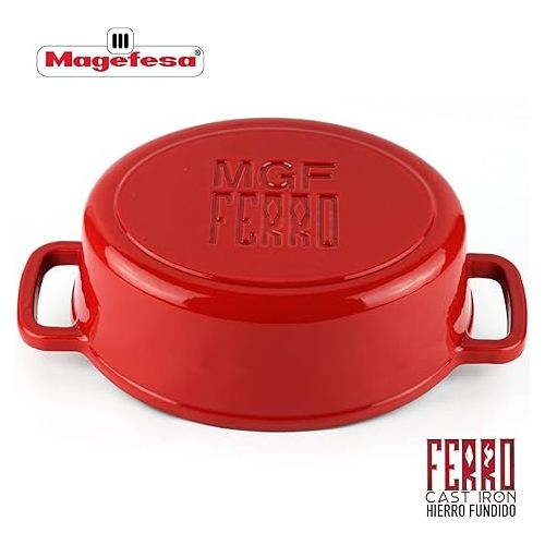  Cast Iron Stockpot MAGEFESA FERRO, optimal retention and heat distribution, for all types of Cooktop, induction, oven safe, energy saving, easy cleaning, long durability (RED STOCKPOT, 9.4