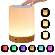 MAGICE Colorful Bedside lamp Touch Sensing Ambient Light, LED Night Lights with Wood Grain Base Design, USB Charging Mood Light for Dating, Feeding,3W