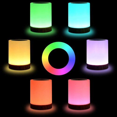  MAGICE Colorful Bedside lamp Touch Sensing Ambient Light, LED Night Lights with Wood Grain Base Design, USB Charging Mood Light for Dating, Feeding,3W