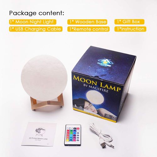  MAGIFIRE Moon Light Lamp, 16 Colors Night Light Lighting LED 3D Printing Moon Lamp Remote&Tap Control Brightness Adjustable Gift for Baby Friends (5.9 inch/15 cm)