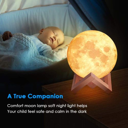  MAGIFIRE Moon Light Lamp, 16 Colors Night Light Lighting LED 3D Printing Moon Lamp Remote&Tap Control Brightness Adjustable Gift for Baby Friends (5.9 inch/15 cm)