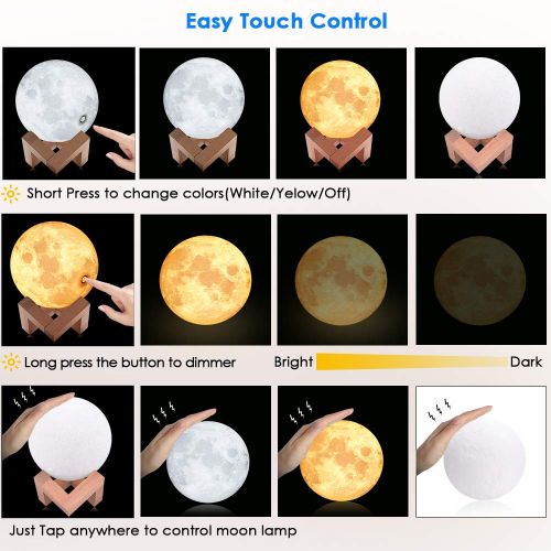  MAGIFIRE Moon Light Lamp, 16 Colors Night Light Lighting LED 3D Printing Moon Lamp Remote&Tap Control Brightness Adjustable Gift for Baby Friends (5.9 inch/15 cm)