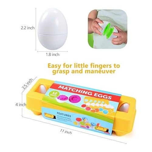  MAGIFIRE Playtime Matching Eggs for Toddlers, 12 Matching Eggs with Coordinated Shapes and Colors, Montessori Toys, STEM Educational Toys for 3 Years Old and Above