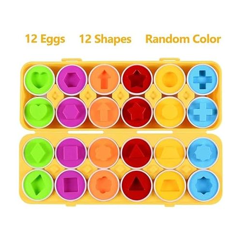  MAGIFIRE Playtime Matching Eggs for Toddlers, 12 Matching Eggs with Coordinated Shapes and Colors, Montessori Toys, STEM Educational Toys for 3 Years Old and Above