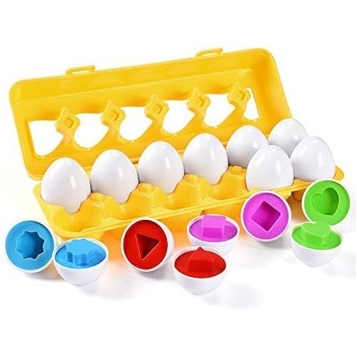  [아마존베스트]MAGIFIRE Montessori Toys for 1 2 3 Year Old Toddlers ,12 Packs Learning Toys Color Shape Number Match Eggs for Preschool Toddler Games Educational Color Recognition Skills Learning