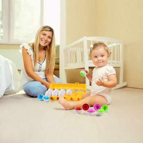  [아마존베스트]MAGIFIRE Montessori Toys for 1 2 3 Year Old Toddlers ,12 Packs Learning Toys Color Shape Number Match Eggs for Preschool Toddler Games Educational Color Recognition Skills Learning