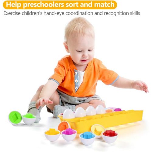  [아마존베스트]MAGIFIRE Montessori Toys for 1 2 3 Year Old Toddlers ,12 Packs Learning Toys Color Shape Number Match Eggs for Preschool Toddler Games Educational Color Recognition Skills Learning