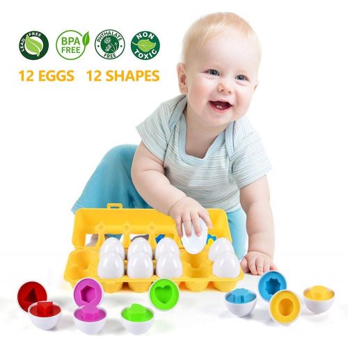  [아마존베스트]MAGIFIRE Montessori Toys for 1 2 3 Year Old Toddlers ,12 Packs Learning Toys Color Shape Number Match Eggs for Preschool Toddler Games Educational Color Recognition Skills Learning