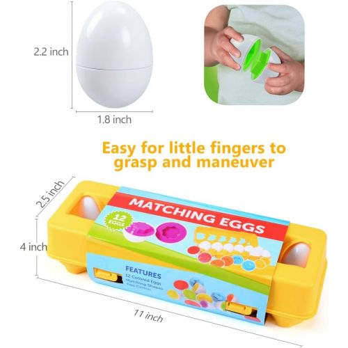  [아마존베스트]MAGIFIRE Montessori Toys for 1 2 3 Year Old Toddlers ,12 Packs Learning Toys Color Shape Number Match Eggs for Preschool Toddler Games Educational Color Recognition Skills Learning