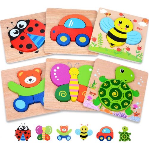  MAGIFIRE Wooden Toddler Puzzles Gifts Toys for 1 2 3 Year Old Boys Girls Baby Infant Kid Learning Educational 6 Animal Shape Jigsaw Eco Friendly Child Kid Montessori Stem Travel To