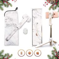 MAGIPEA Selfie Stick Tripod with Detachable Wireless Remote Shutter for iPhone & Android: 360° Rotating Phone Holder, Extendable Stick & Reversible Pin (Designer Marble)