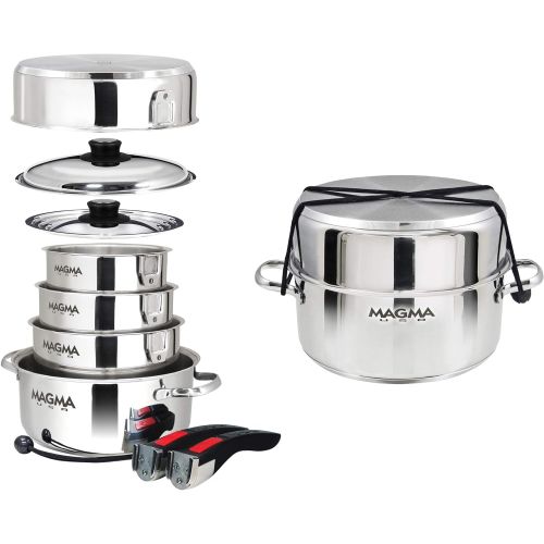  MAGMA Products, A10-360L-IND, 10 Piece Gourmet Nesting Stainless Steel Cookware Set, Induction Cooktops, Silver