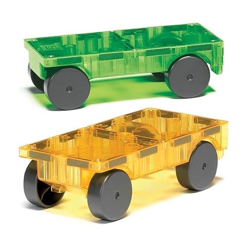  MAGNA-TILES Cars - Green & Yellow 2-Piece Magnetic Construction Set, The ORIGINAL Magnetic Building Brand